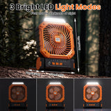 Four Function Solar Camping Fan with LED Light and Compass, Rechargeable Portable Tent Fan with 4 Speeds and 3 Timer Settings
