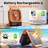 Four Function Solar Camping Fan with LED Light and Compass, Rechargeable Portable Tent Fan with 4 Speeds and 3 Timer Settings