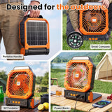 Four Function Solar Camping Fan with LED Light and Compass, Rechargeable Portable Tent Fan with 4 Speeds and 3 Timer Settings