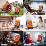 Four Function Solar Camping Fan with LED Light and Compass, Rechargeable Portable Tent Fan with 4 Speeds and 3 Timer Settings