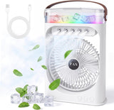 Portable Misting Camping Fan with Water Tank and LED Light, Rechargeable Battery Powered Fan for Tents, Patio, Bedroom and Outdoor Use
