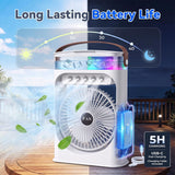 Portable Misting Camping Fan with Water Tank and LED Light, Rechargeable Battery Powered Fan for Tents, Patio, Bedroom and Outdoor Use