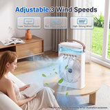 Portable Misting Camping Fan with Water Tank and LED Light, Rechargeable Battery Powered Fan for Tents, Patio, Bedroom and Outdoor Use