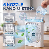 Portable Misting Camping Fan with Water Tank and LED Light, Rechargeable Battery Powered Fan for Tents, Patio, Bedroom and Outdoor Use
