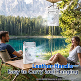 Portable Misting Camping Fan with Water Tank and LED Light, Rechargeable Battery Powered Fan for Tents, Patio, Bedroom and Outdoor Use