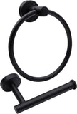 2 Piece Stainless Steel Bathroom Set, Toilet Paper Holder and Towel Ring for Wall Mount Installation, Matte Black