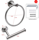 2 Piece Stainless Steel Bathroom Set, Toilet Paper Holder and Towel Ring for Wall Mount Installation, Matte Black