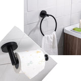 2 Piece Stainless Steel Bathroom Set, Toilet Paper Holder and Towel Ring for Wall Mount Installation, Matte Black