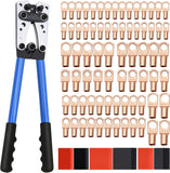 Cable Lug Crimping Tool Kit with 74 Copper Wire Lugs and 100 Heat Shrink Tubes, Heavy Duty Crimper for AWG 10 to 1/0