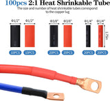 Cable Lug Crimping Tool Kit with 74 Copper Wire Lugs and 100 Heat Shrink Tubes, Heavy Duty Crimper for AWG 10 to 1/0