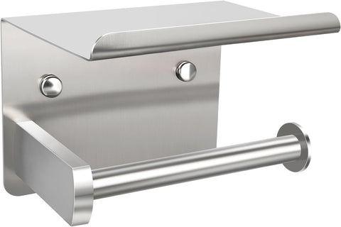 Brushed Nickel Toilet Paper Holder with Shelf, Wall Mount Tissue Roll Holder with Screw or Self Adhesive Installation for Bathrooms In Australia - Darrahopens