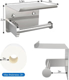 Brushed Nickel Toilet Paper Holder with Shelf, Wall Mount Tissue Roll Holder with Screw or Self Adhesive Installation for Bathrooms