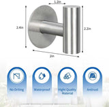 4 Pack Waterproof Adhesive Hooks, Heavy Duty Stainless Steel Wall Hooks for Bathrooms, Kitchens, Bedrooms and Hotels, Brushed Nickel