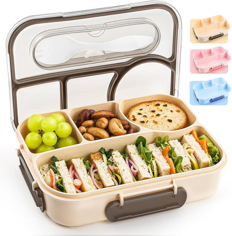 4 Compartment Bento Lunch Box, BPA Free Dishwasher Safe Food Container for Work, School, Picnics and Meal Prep, Khaki In Australia - Darrahopens