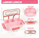 4 Compartment Bento Lunch Box, BPA Free Dishwasher Safe Food Container for Work, School, Picnics and Meal Prep, Pink