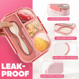 4 Compartment Bento Lunch Box, BPA Free Dishwasher Safe Food Container for Work, School, Picnics and Meal Prep, Pink