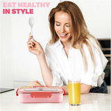 4 Compartment Bento Lunch Box, BPA Free Dishwasher Safe Food Container for Work, School, Picnics and Meal Prep, Pink