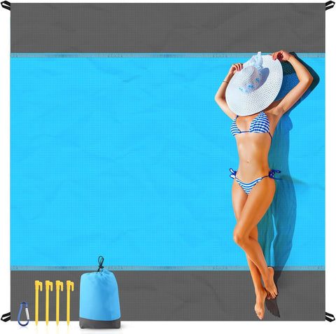 Oversized Sandproof Beach Blanket, Water Resistant Picnic Mat for Camping, Hiking, Travel and Family Beach Days, Blue, 200 x 210 cm In Australia - Darrahopens
