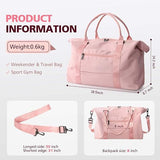 Travel Duffle Bag with Trolley Sleeve, Weekender Overnight and Gym Bag for Carry On Travel, Hospital Stays and Short Trips, Pink