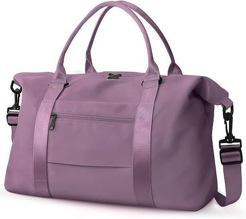 Travel Duffle Bag with Trolley Sleeve, Weekender Overnight and Gym Bag for Carry On Travel, Hospital Stays and Short Trips, Purple