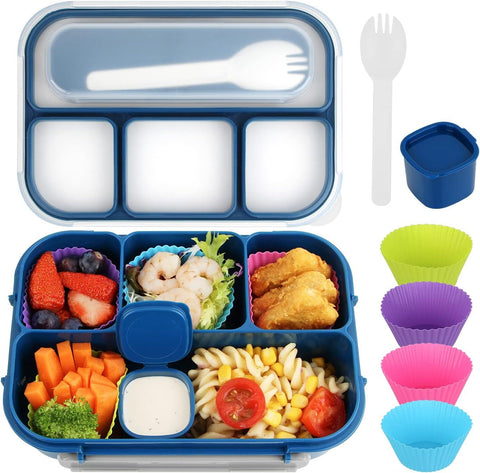 1300 mL 4 Compartment Bento Lunch Box, BPA Free Food Container for Adults, Kids, School, Work, Picnics and Meal Prep, Blue