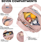 15 L Insulated Lunch Bag with 7 Pockets and Adjustable Strap, Leak Resistant Cooler Tote for Work, Picnics, Travel and Daily Meals, Pink
