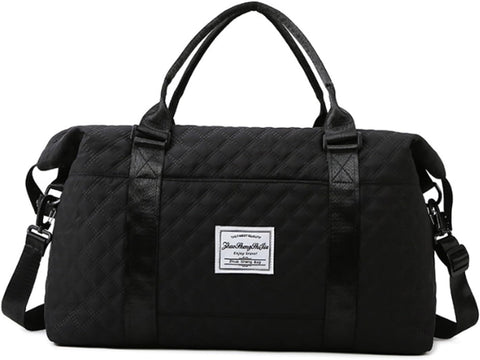 Quilted Weekend Duffle Bag, Carry On Gym and Overnight Tote with Spacious Storage for Travel, Sport, Dance, Sleepovers and Toiletries, Black In Australia - Darrahopens