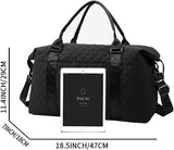 Quilted Weekend Duffle Bag, Carry On Gym and Overnight Tote with Spacious Storage for Travel, Sport, Dance, Sleepovers and Toiletries, Black