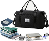 Quilted Weekend Duffle Bag, Carry On Gym and Overnight Tote with Spacious Storage for Travel, Sport, Dance, Sleepovers and Toiletries, Black