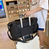 Quilted Weekend Duffle Bag, Carry On Gym and Overnight Tote with Spacious Storage for Travel, Sport, Dance, Sleepovers and Toiletries, Black