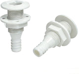 2 Pack Marine Through Hull Fittings, White Boat Drain and Hose Connectors for Water Tanks, Bilge Systems and Marine Plumbing, 1.6 cm