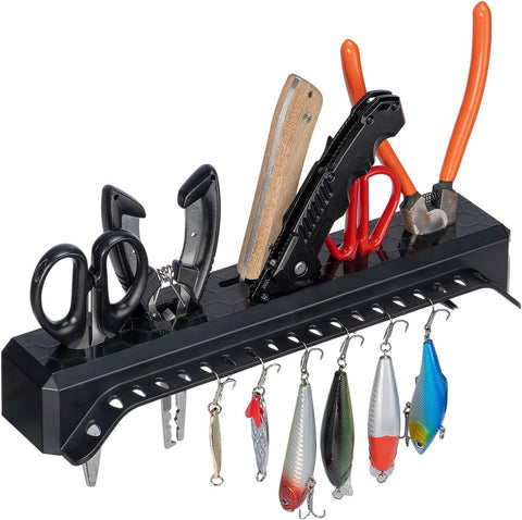 Marine Fishing Tool Holder Rack, Boat Mounted Organiser for Hooks, Knives, Pliers, Bait, Lures and Tackle Storage, Black In Australia - Darrahopens
