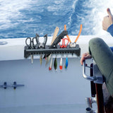 Marine Fishing Tool Holder Rack, Boat Mounted Organiser for Hooks, Knives, Pliers, Bait, Lures and Tackle Storage, Black