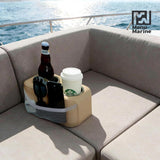 Stainless Steel Double Pontoon Cup Holder with Side Pocket, Marine Drink Holder for Boat Seats, RVs, Cars and Camping Chairs, Khaki