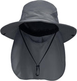 Wide Brim Sun Hat with Neck Flap, UPF 50+ Water Resistant Fishing and Hiking Hat with Chin Strap for Men and Women, Dark Grey In Australia - Darrahopens
