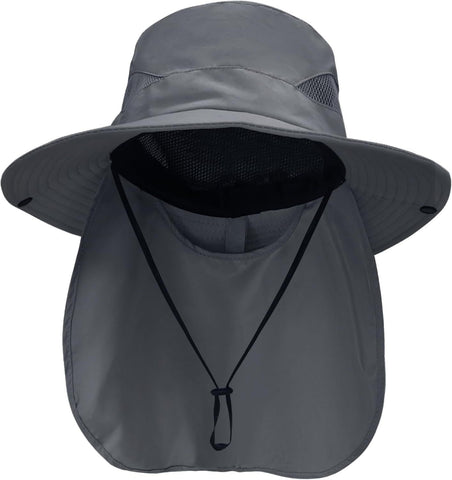 Wide Brim Sun Hat with Neck Flap, UPF 50+ Water Resistant Fishing and Hiking Hat with Chin Strap for Men and Women, Dark Grey In Australia - Darrahopens