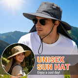 Wide Brim Sun Hat with Neck Flap, UPF 50+ Water Resistant Fishing and Hiking Hat with Chin Strap for Men and Women, Dark Grey In Australia - Darrahopens
