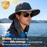 Wide Brim Sun Hat with Neck Flap, UPF 50+ Water Resistant Fishing and Hiking Hat with Chin Strap for Men and Women, Dark Grey In Australia - Darrahopens