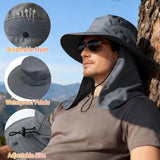 Wide Brim Sun Hat with Neck Flap, UPF 50+ Water Resistant Fishing and Hiking Hat with Chin Strap for Men and Women, Dark Grey
