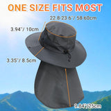 Wide Brim Sun Hat with Neck Flap, UPF 50+ Water Resistant Fishing and Hiking Hat with Chin Strap for Men and Women, Dark Grey
