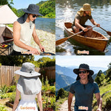 Wide Brim Sun Hat with Neck Flap, UPF 50+ Water Resistant Fishing and Hiking Hat with Chin Strap for Men and Women, Dark Grey