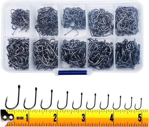 300 Piece High Carbon Steel Barbed Fishing Hook Set, Assorted Hooks with Eyes in 10 Sizes for Freshwater, Saltwater and Tackle Boxes In Australia - Darrahopens