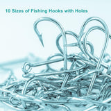 300 Piece High Carbon Steel Barbed Fishing Hook Set, Assorted Hooks with Eyes in 10 Sizes for Freshwater, Saltwater and Tackle Boxes