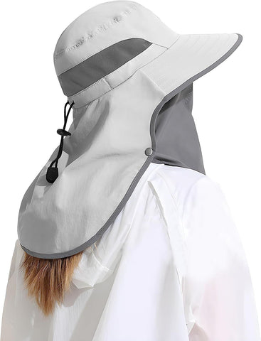 UPF 50+ Sun Hat with Detachable Neck and Face Flap, Lightweight Fishing and Hiking Visor for Men and Women, Light Grey In Australia - Darrahopens