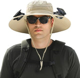 Solar Fan Sun Hat with Dual Built In Fans, Wide Brim UPF 50+ Bucket Hat for Fishing, Beach, Hiking and Outdoor Wear, Khaki In Australia - Darrahopens