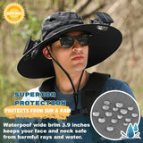 Solar Fan Sun Hat with Dual Built In Fans, Wide Brim UPF 50+ Bucket Hat for Fishing, Beach, Hiking and Outdoor Wear, Khaki