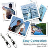 200 Piece Fishing Ball Bearing Swivels with Snaps, 5 Size Anti Twist Connectors for Saltwater, Freshwater and Tackle Boxes