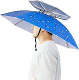 Fishing Umbrella Hat, Hands Free Waterproof Sun and Rain Cap with 7 Ribs for Gardening, Golf, Hiking and Outdoor Work, Silver Blue, 95 cm