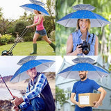 Fishing Umbrella Hat, Hands Free Waterproof Sun and Rain Cap with 7 Ribs for Gardening, Golf, Hiking and Outdoor Work, Silver Blue, 95 cm