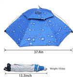 Fishing Umbrella Hat, Hands Free Waterproof Sun and Rain Cap with 7 Ribs for Gardening, Golf, Hiking and Outdoor Work, Silver Blue, 95 cm